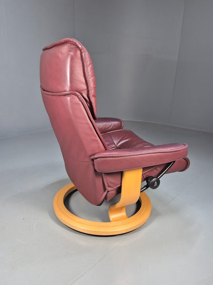 Vintage Ekornes Stressless Swivel Recline Chair Leather Bentwood EB8491