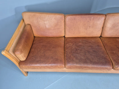Vintage Stouby 3 seater Sofa Tan Leather 1980s Retro Mid Century Modern EB11610