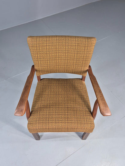 Vintage Elbow Chair 1950s Danish Oak Frame Green Wool Upholstery EB12004