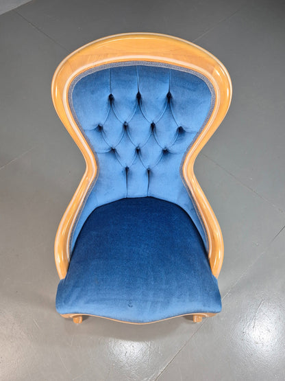 Vintage Saloon Suite Armless Chair Blue Velvet Modern Antique Style EB07876