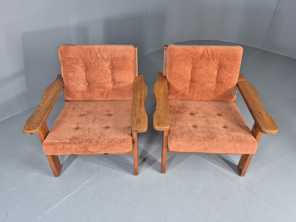 2 Vintage `Armchars Scandinavian Chunky Pine Frames 1970s Retro EB12777