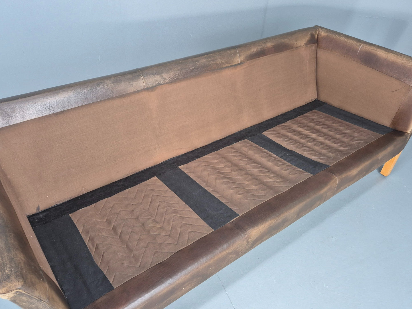Vintage Danish 3 Seater Sofa 1970s Brown Leather Patinated Retro MCM EB12412