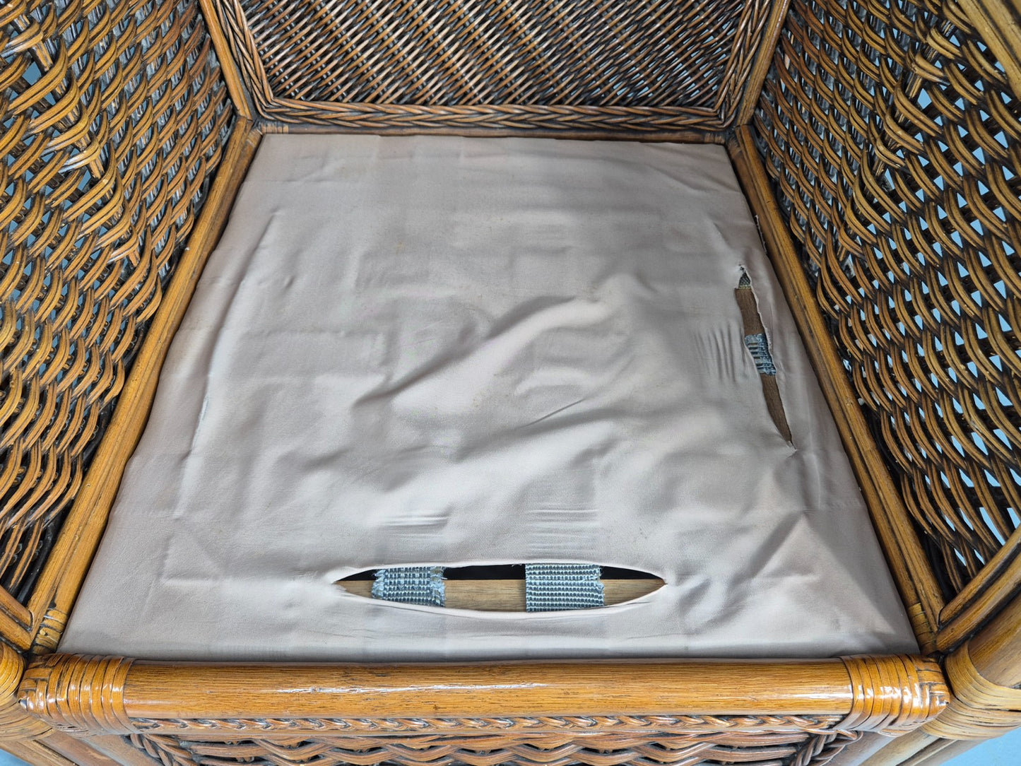 Vintage Bamboo and Rattan Chair and Footstool 1980s Retro Conservatory EB12808