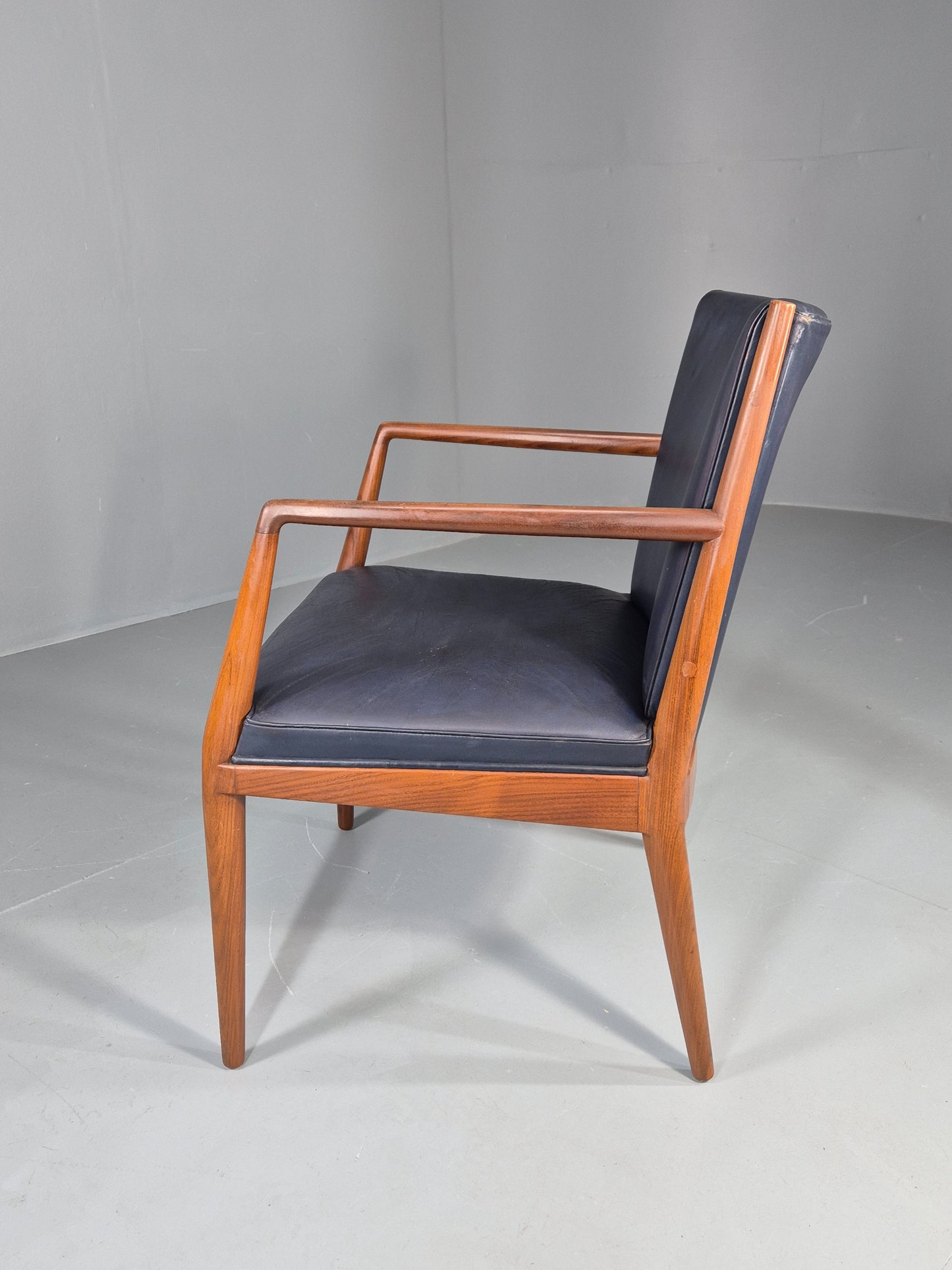 Vintage Mid Century Teak Armchair Blue Leather 1960s Retro  EB11909