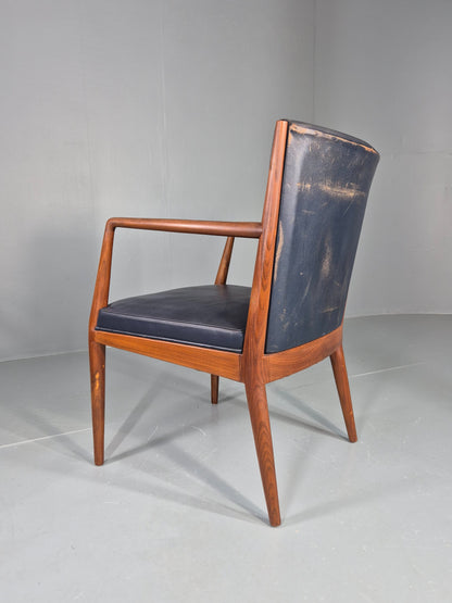 Vintage Mid Century Teak Armchair Blue Leather 1960s Retro EB11906