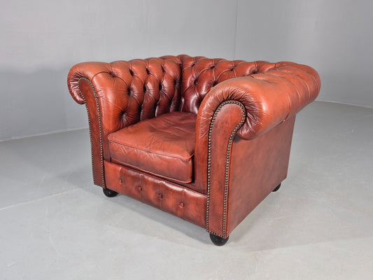 Vintage Chesterfield Club Chair Red Leather 1970s Retro EB12252