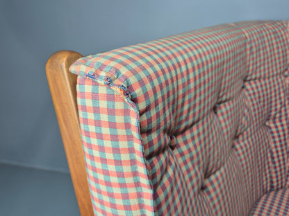 Vintage Stouby 3 Seater Sofa Stick Back Frame with Check Cloth Cover MCM EB13047