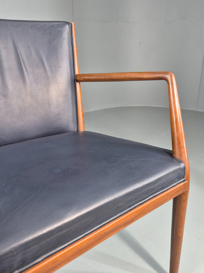 Vintage Mid Century Teak Armchair Blue Leather 1960s Retro  EB11900