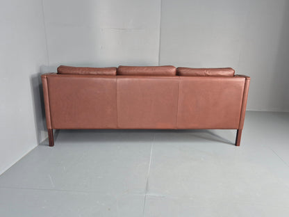 Vintage Stouby 3 Seater Sofa Brown Leather 1980s Retro MCM Danish EB12426