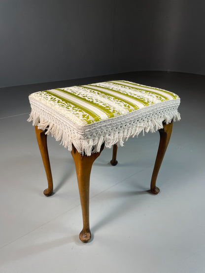 Vintage Danish 1960s Regency Revival Foot Stool White & Green Retro EB06333