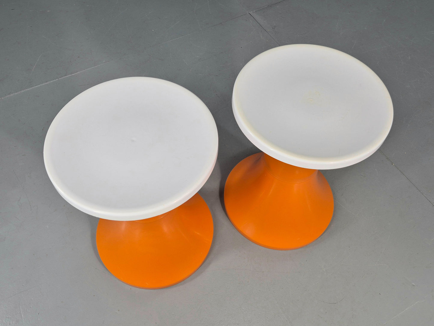 2 Vintage Orange and White Tam Tam Stools Retro 1960s Pop Art EB12253