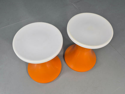 2 Vintage Orange and White Tam Tam Stools Retro 1960s Pop Art EB12253