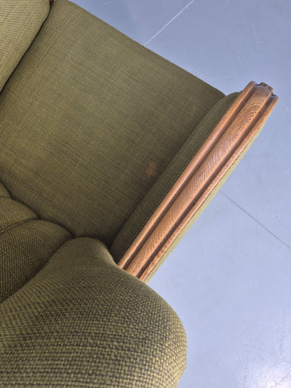 Vintage Art Deco Lounge Chair Danish Oak Shell Back 1940s Retro Green EB12693