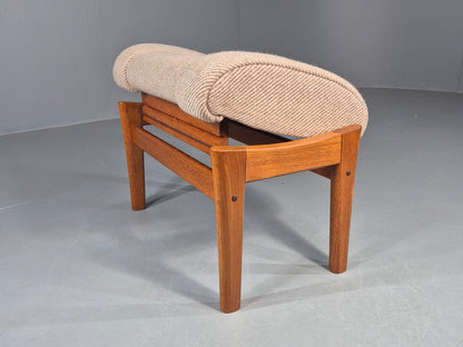 Vintage Mid Century Danish Footstool Teak Cream wool 1970s Retro EB12046