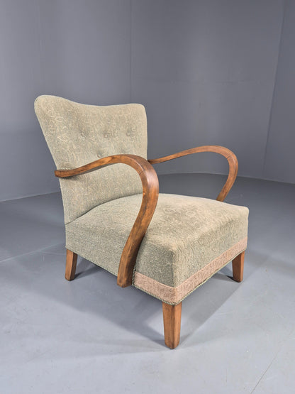 Vintage Art Deco Danish Armchair Beech Frames Original Upholstery EB11956
