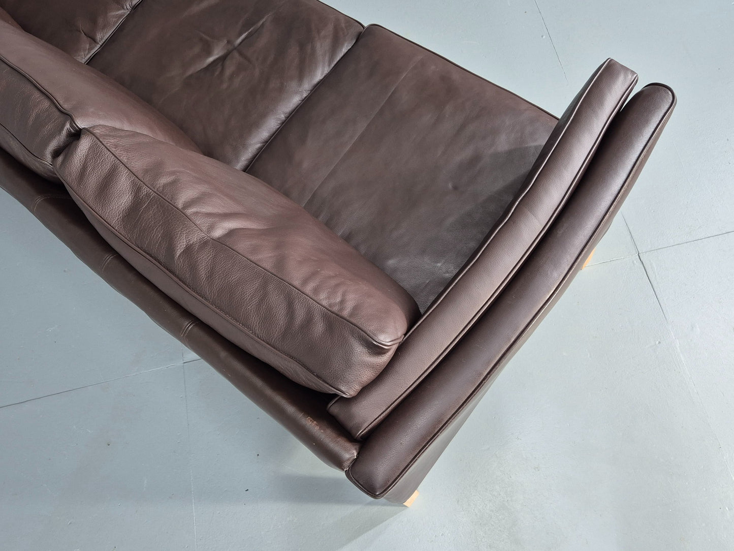 Vintage Danish 3 seat Sofa Brown Leather 1980s Retro MCM EB12433