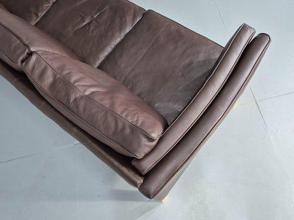 Vintage Danish 3 seat Sofa Brown Leather 1980s Retro MCM EB12433