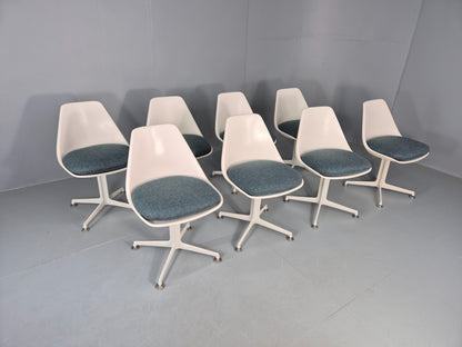 8 Maurice Burke Arkana 1960s Dining Chairs Plastic Alloy Swivel Retro EB11945