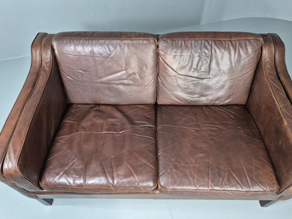 Vintage 2 seater Sofa Danish Brown Leather Mid Century Retro 1970s EB12423