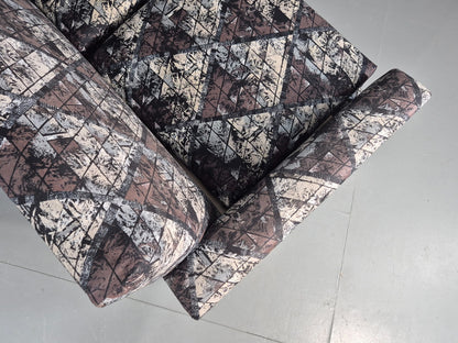 Vintage Mid Century Modern 3 Seater Sofa Swedish Abstract Fabric 1960s EB11077