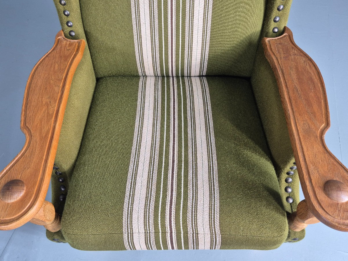 2 Vintage Lounge Chair Kjaernulf Style Oak Frames Green Wool 1970s Retro EB12687