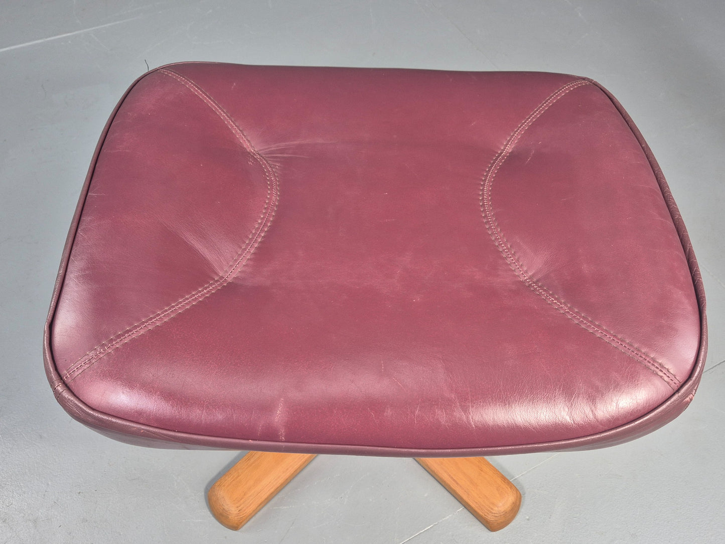 Vintage Stouby Swivel Footstool 1980s Burgundy Leather Bentwood Base EB12051