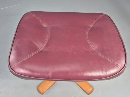 Vintage Stouby Swivel Footstool 1980s Burgundy Leather Bentwood Base EB12051