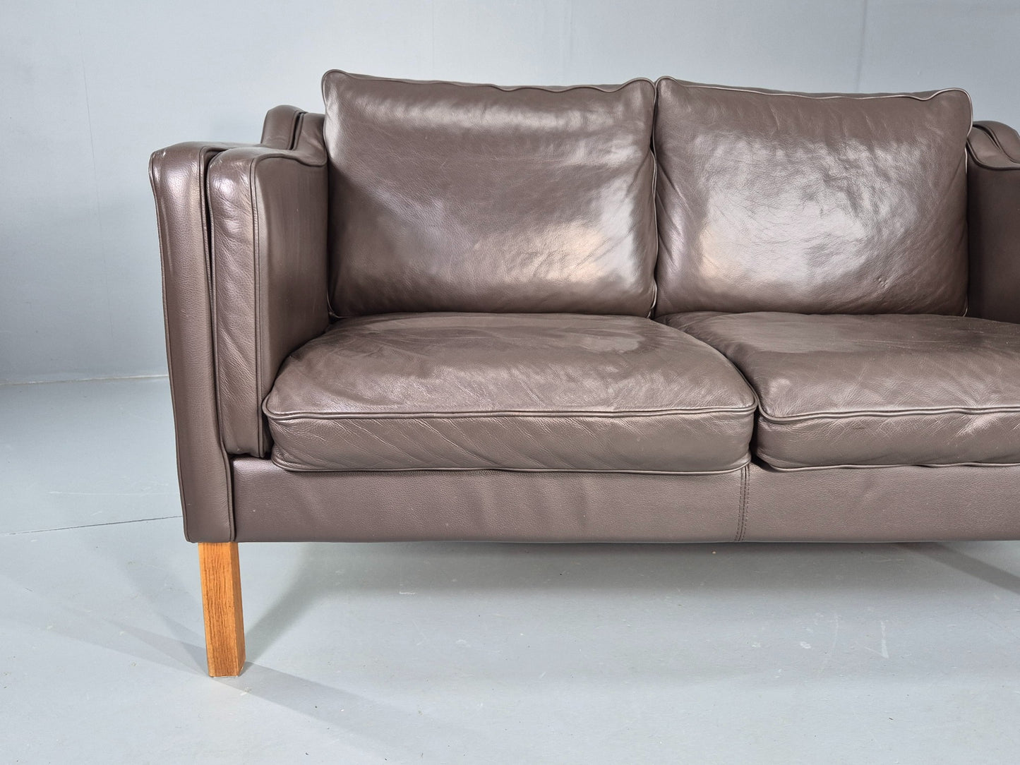 Vintage 2 Seater Sofa Danish Brown Leather 80s Retro MCM Mogensen Style EB12431