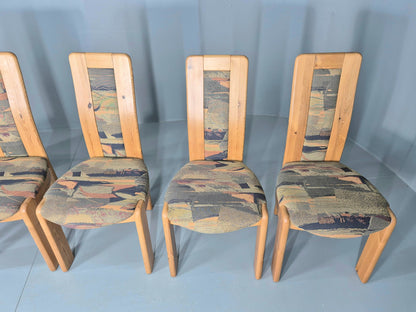 6 Brutalist Pine Dining Chairs 1980s Upholstery Danish Design Retro EB12146