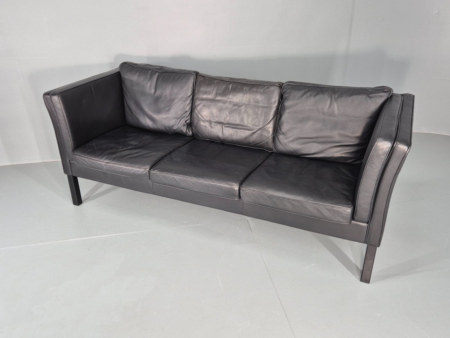 Vintage 3 Seater Sofa Danish Design Black Leather Mid Century Retro EB8627 M3SS