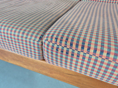 Vintage Stouby 2 Seater Sofa Stick Back Frame With Check Cloth Cover MCM EB10349