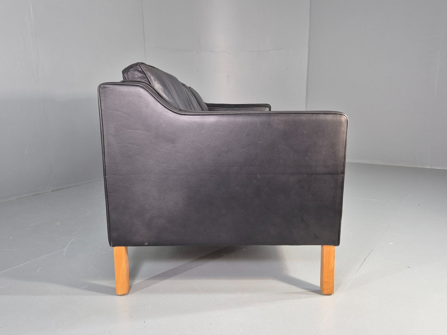 Vintage Danish 3 Seat Sofa Black Leather Danish  Mogensen 1980s Retro EB12406