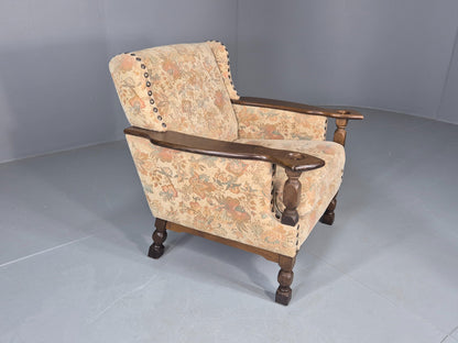 Vintage Danish Armchair Kjaernulf Style Floral Upholstery Oak Frame 1970 EB06690