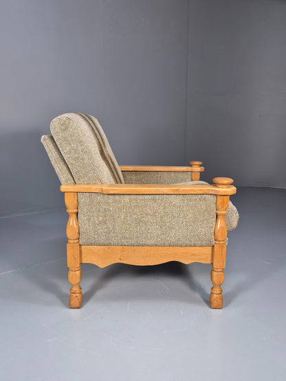 Vintage Danish Kjaernulf Style Oak and Wool Lounge Chair 1970s Retro EB9596
