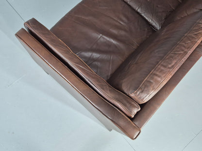 Vintage 2 seater Sofa Danish Brown Leather Mid Century Retro 1970s EB12423
