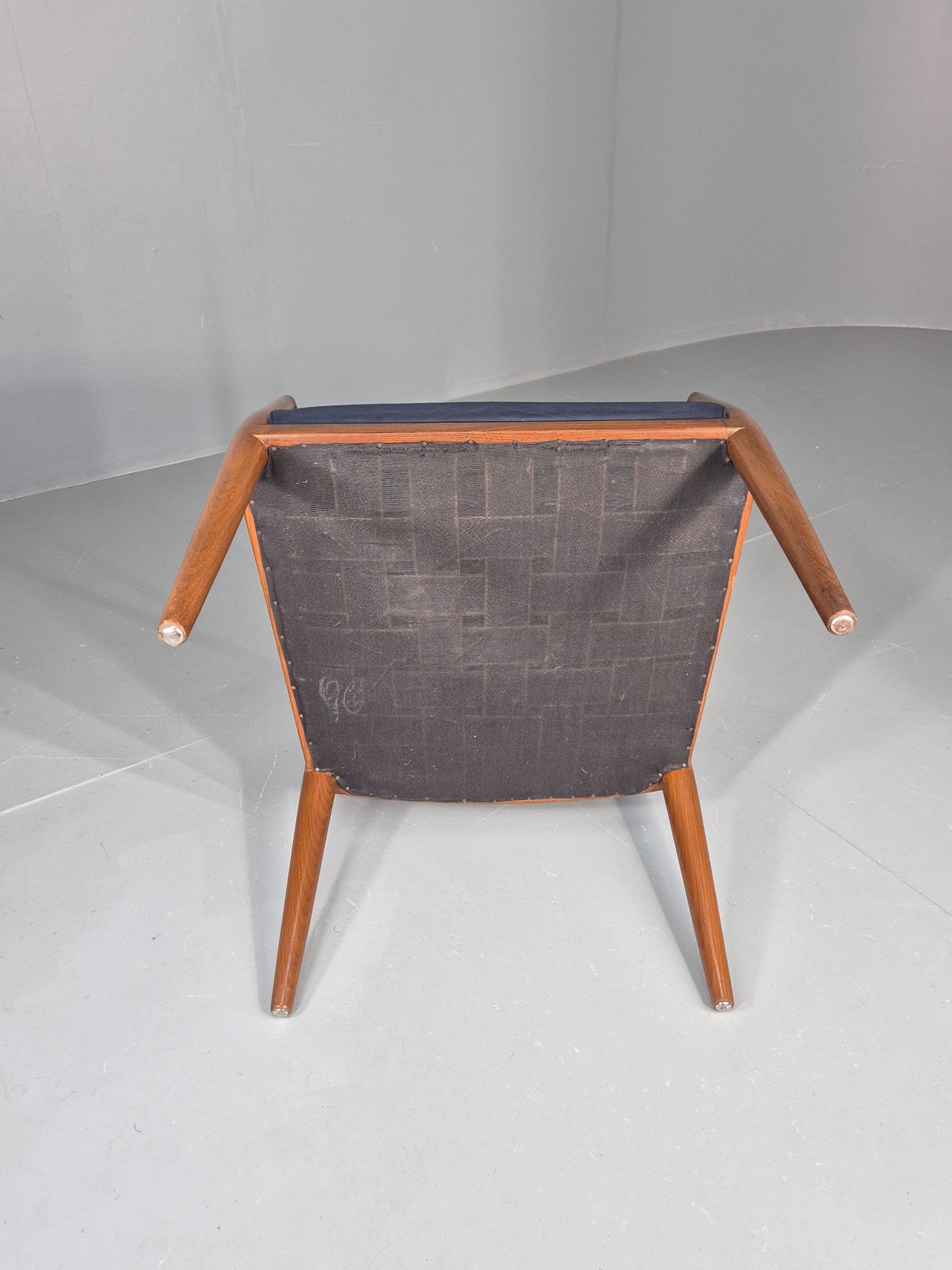 Vintage Mid Century Teak Armchair Blue Leather 1960s Retro EB11895