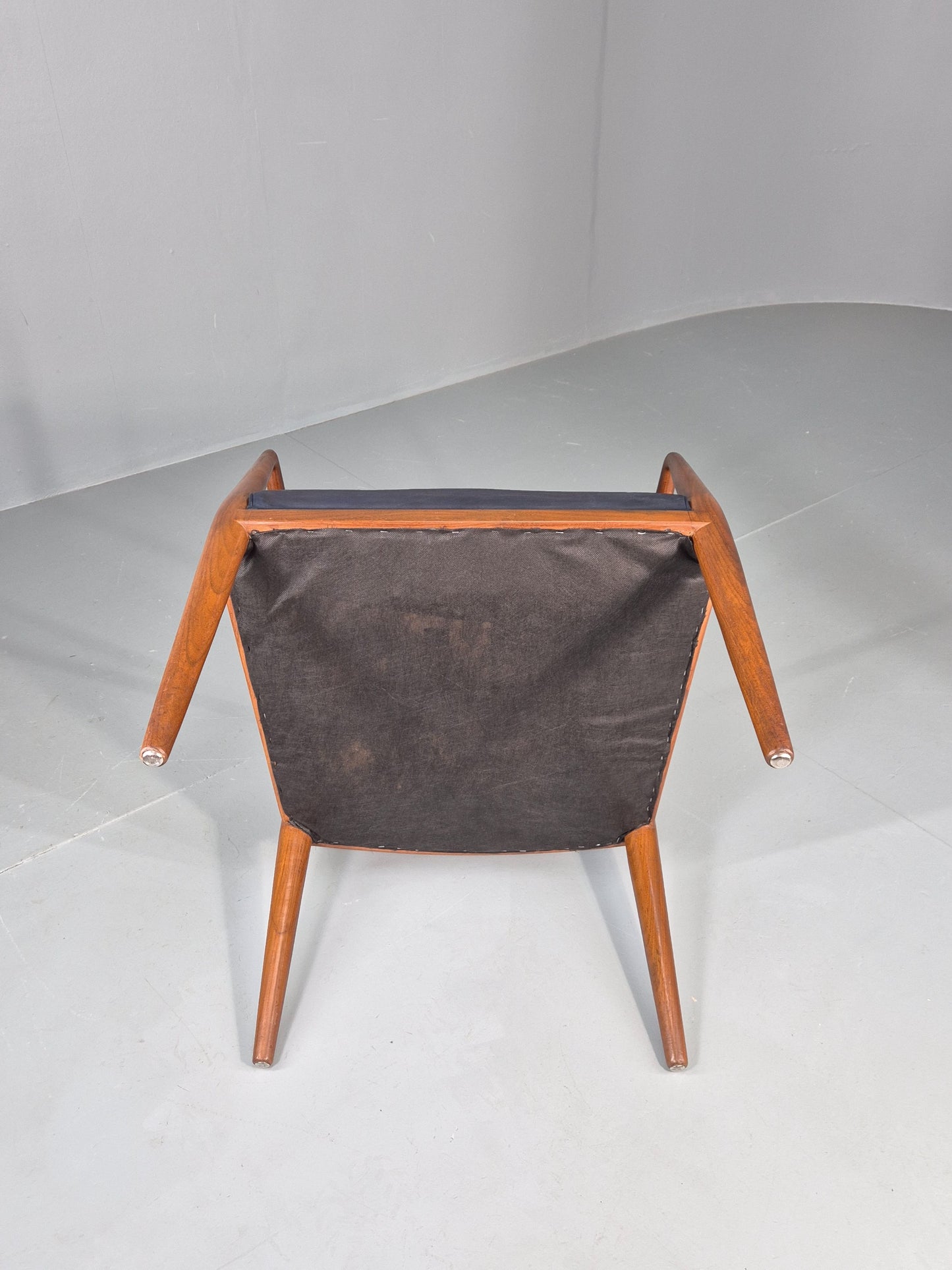 Vintage Mid Century Teak Armchair Blue Leather 1960s Retro EB11894