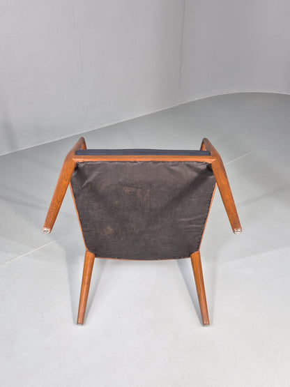 Vintage Mid Century Teak Armchair Blue Leather 1960s Retro EB11894