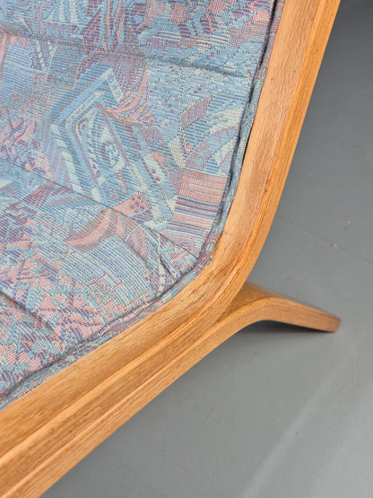 Vintage Mid Century Danish Bentwood Chair Blue Abstract 1980s Retro EB12107