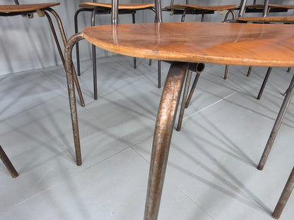 12 Vintage Danish Stacking Industrial Chairs Teak and Steel 1960s Retro EB12402