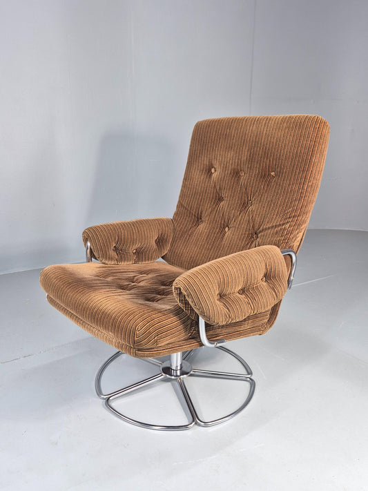 Vintage Retro Swivel Chair Habitat 1970s Brown Corduroy MCM EB11935