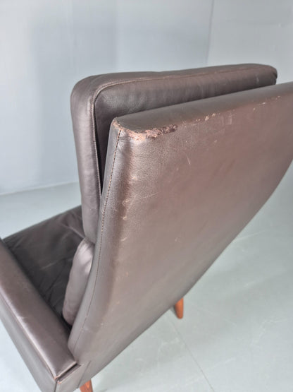 Vintage Danish Design Lounge Chair Brown Leather 1960s High Back MCM  EB13064