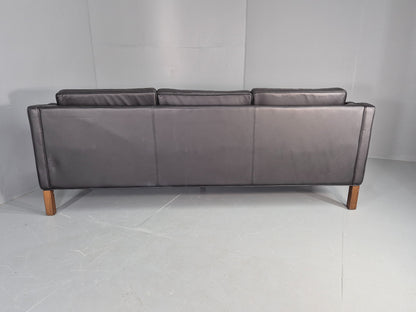 Vintage 3 Seater Sofa Black Leather Mogensen Shape 1980s Retro MCM EB12385