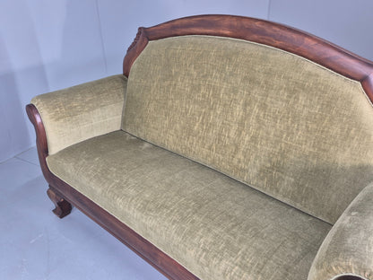 Antique 2 seater Sofa curved back rail Mahogany Exposed Frame 1900s EB12757