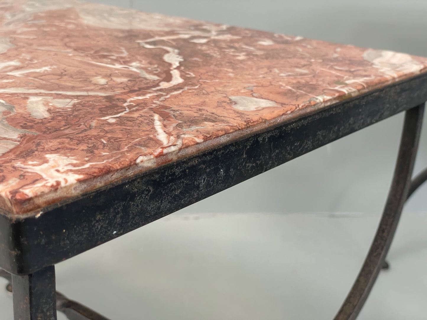 Vintage Wrought Iron Marble Side Tables Italian Breccia Pernice 1950s EB12301
