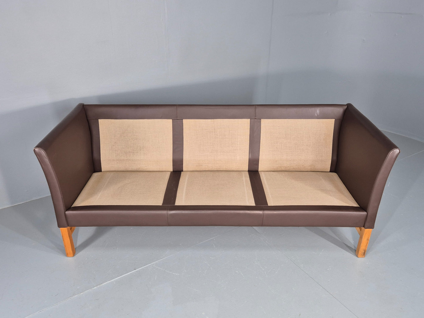 Vintage 3 Seater Sofa Danish Brown Leather Mid Century Skippers Retro EB10493
