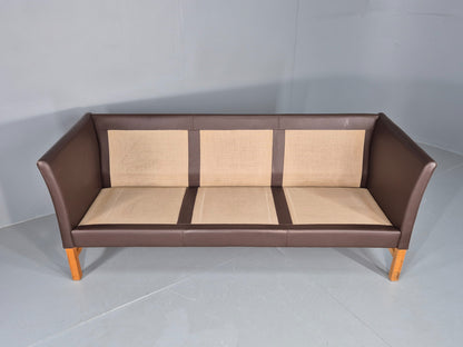 Vintage 3 Seater Sofa Danish Brown Leather Mid Century Skippers Retro EB10493