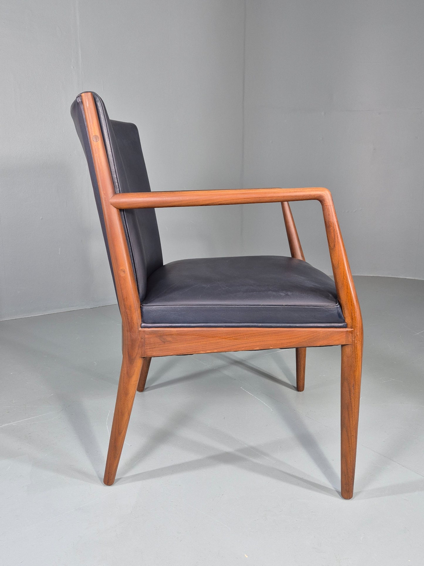 Vintage Mid Century Teak Armchair Blue Leather 1960s Retro EB11894