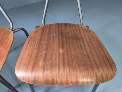 2 Vintage Danish Industrial Chairs Mid Century Teak and Steel Retro EB12654