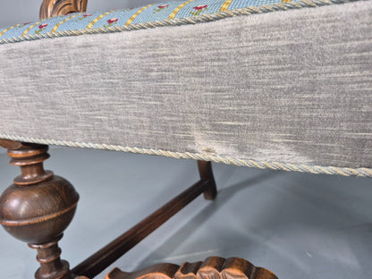 2 Vintage Danish Baroque Revival Lounge Chairs Oak Frame Tapestry Floral EB12643